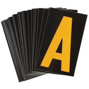 Reflective Individual Number and Letter Labels - A, Yellow on Black, 2-1/2"