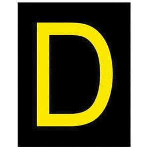 Reflective Individual Number and Letter Labels - D, Yellow on Black, 2-1/2"