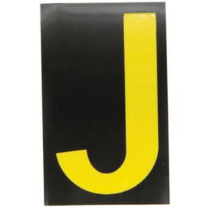 Reflective Individual Number and Letter Labels - J, Yellow on Black, 2-1/2"