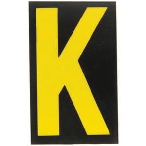 Reflective Individual Number and Letter Labels - K, Yellow on Black, 2-1/2"