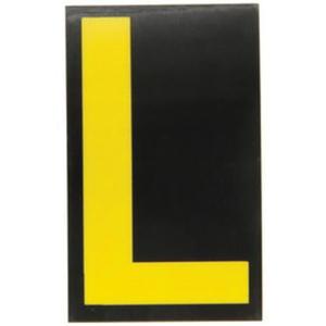Reflective Individual Number and Letter Labels - L, Yellow on Black, 2-1/2"