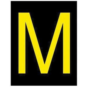 Reflective Individual Number & Letter Labels - M, Yellow on Black, 2-1/2"
