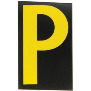 Reflective Individual Number & Letter Labels - P, Yellow on Black, 2-1/2"