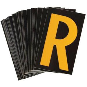Reflective Individual Number & Letter Labels - R, Yellow on Black, 2-1/2"
