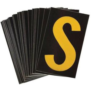 Reflective Individual Number & Letter Labels - S, Yellow on Black, 2-1/2"