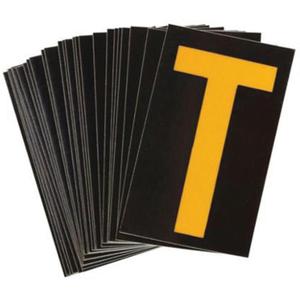 Reflective Individual Number & Letter Labels - T, Yellow on Black, 2-1/2"