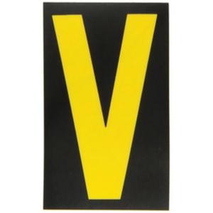 Reflective Individual Number & Letter Labels - V, Yellow on Black, 2-1/2"