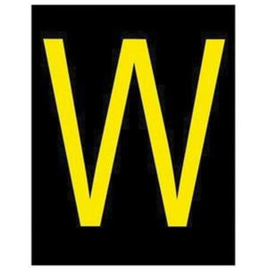 Reflective Individual Number & Letter Labels - W, Yellow on Black, 2-1/2"
