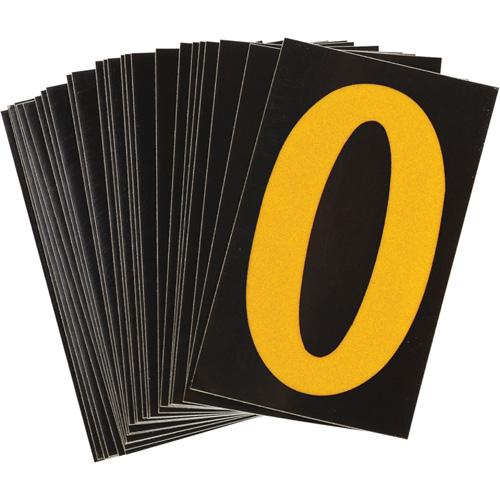 Reflective Individual Number and Letter Labels - 0, Yellow on Black, 1-1/2"