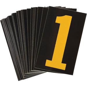 Reflective Individual Number and Letter Labels - 1, Yellow on Black, 1-1/2"