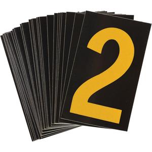 Reflective Individual Number and Letter Labels - 2, Yellow on Black, 1-1/2"