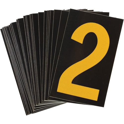 Reflective Individual Number and Letter Labels - 2, Yellow on Black, 1-1/2"
