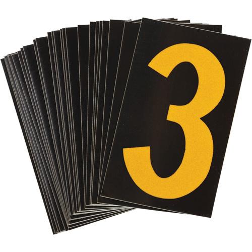 Reflective Individual Number and Letter Labels - 3, Yellow on Black, 1-1/2"