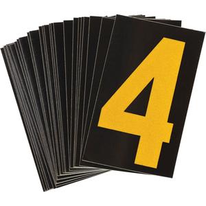 Reflective Individual Number and Letter Labels - 4, Yellow on Black, 1-1/2"