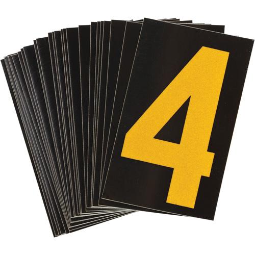 Reflective Individual Number and Letter Labels - 4, Yellow on Black, 1-1/2"