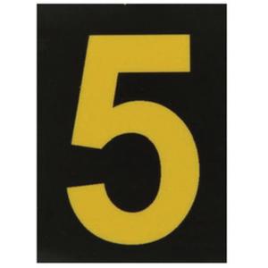 Reflective Individual Number and Letter Labels - 5, Yellow on Black, 1-1/2"