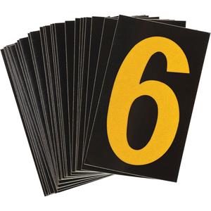 Reflective Individual Number and Letter Labels - 6, Yellow on Black, 1-1/2"