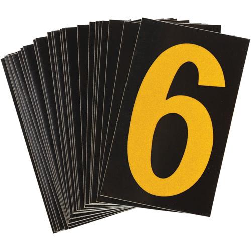 Reflective Individual Number and Letter Labels - 6, Yellow on Black, 1-1/2"