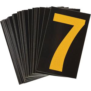 Reflective Individual Number and Letter Labels - 7, Yellow on Black, 1-1/2"