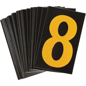 Reflective Individual Number and Letter Labels - 8, Yellow on Black, 1-1/2"