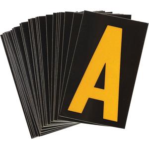 Reflective Individual Number and Letter Labels - A, Yellow on Black, 1-1/2"