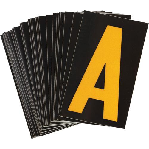 Reflective Individual Number and Letter Labels - A, Yellow on Black, 1-1/2"