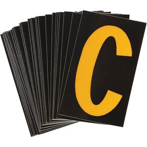 Reflective Individual Number and Letter Labels - C, Yellow on Black, 1-1/2"