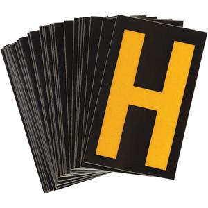 Reflective Individual Number and Letter Labels - H, Yellow on Black, 1-1/2"