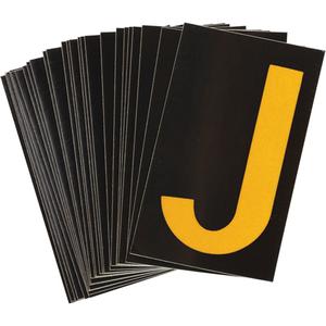 Reflective Individual Number and Letter Labels - J, Yellow on Black, 1-1/2"