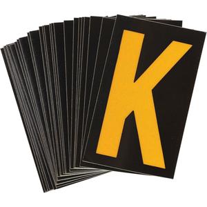 Reflective Individual Number and Letter Labels - K, Yellow on Black, 1-1/2"