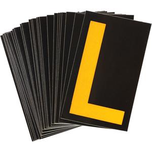 Reflective Individual Number and Letter Labels - L, Yellow on Black, 1-1/2"