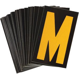 Reflective Individual Number & Letter Labels - M, Yellow on Black, 1-1/2"