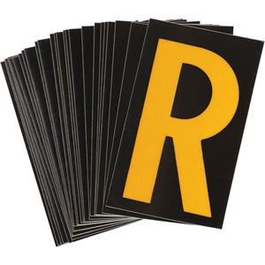 Reflective Individual Number & Letter Labels - R, Yellow on Black, 1-1/2"