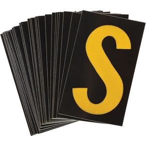Reflective Individual Number & Letter Labels - S, Yellow on Black, 1-1/2"