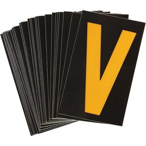 Reflective Individual Number & Letter Labels - V, Yellow on Black, 1-1/2"