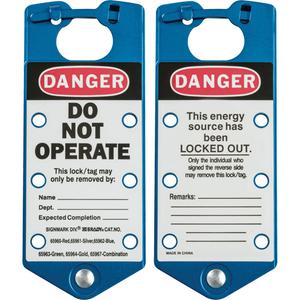 Labeled Lockout Hasps - 6, Blue, Aluminium, English, Danger Do Not Operate