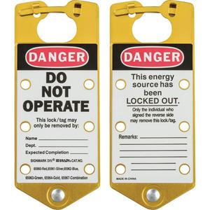 Labeled Lockout Hasps - 6, Yellow, Aluminium, English, Danger Do Not Operate