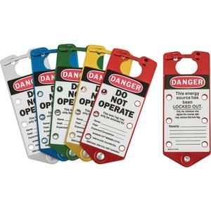 Labeled Lockout Hasps - 6, Red/Yellow/Blue/Green/Silver, Aluminium, English, Danger Do Not Operate