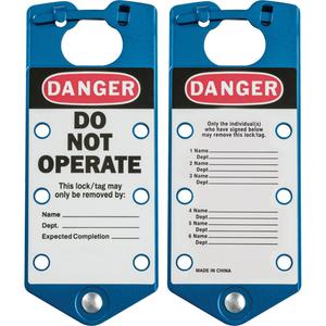 Labeled Lockout Hasps - 6, Blue, Aluminium, English, Danger Do Not Operate