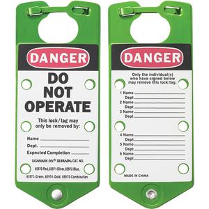 Labeled Lockout Hasps - 6, Green, Aluminium, English, Danger Do Not Operate