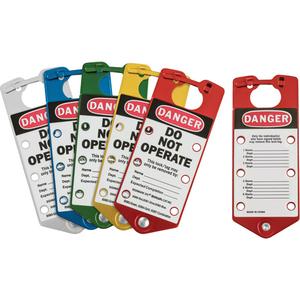 Labeled Lockout Hasps - 6, Red/Yellow/Blue/Green/Silver, Aluminium, English, Danger Do Not Operate