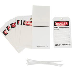 Self-Laminating "Danger" Tags - Polyester, English, 4", 7", Package, 10, Black/Red on White