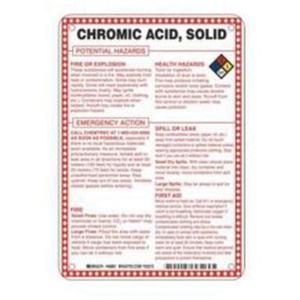 "Chromic Acid, Solid Chromium Anhydride Potential Hazards" Sign - Fiberglass, 10", 7", Bolt-On, English with Pictogram, Chemicals and Hazardous Materials, Red/Black/Blue/Yellow on White