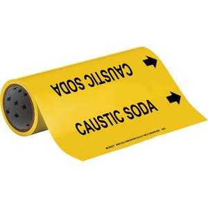 "Caustic Soda" Roll Form Pipe Markers - Vinyl, Black on Yellow, 0" - 6", Cuttable, 12", 3/4", English, Self-Adhesive, 360"