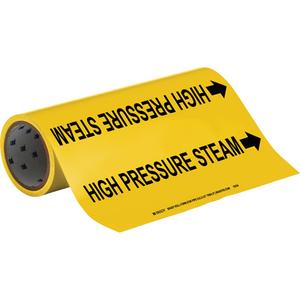 "High Pressure Steam" Roll Form Pipe Markers - Vinyl, Black on Yellow, 2-1/2" - 6", Cuttable, 12", 3/4", English, Self-Adhesive, 360"