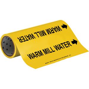"Warm Mill Water" Roll Form Pipe Markers - Vinyl, Black on Yellow, 2-1/2" - 6", Cuttable, 12", 3/4", English, Self-Adhesive, 360", 65