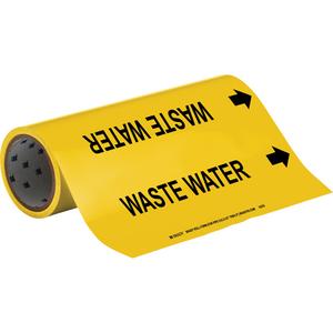 "Waste Water" Roll Form Pipe Markers - Vinyl, Black on Yellow, 2-1/2" - 6", Cuttable, 12", 3/4", English, Self-Adhesive, 360", 65