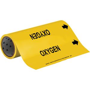 "Oxygen" Roll Form Pipe Markers - Vinyl, Black on Yellow, 2-1/2" - 6", Cuttable, 12", 1-1/4", English, Self-Adhesive, 360", 65