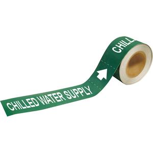 "Chilled Water Supply" Pipe Marker - Plastic, White on Green, 1-1/2" - 2", 1", 8", 1/2", English, Self-Adhesive