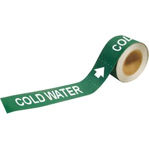 "Cold Water" Pipe Markers - Plastic, White on Green, 1-1/2" - 2", 1", 8", 1/2", English, Self-Adhesive